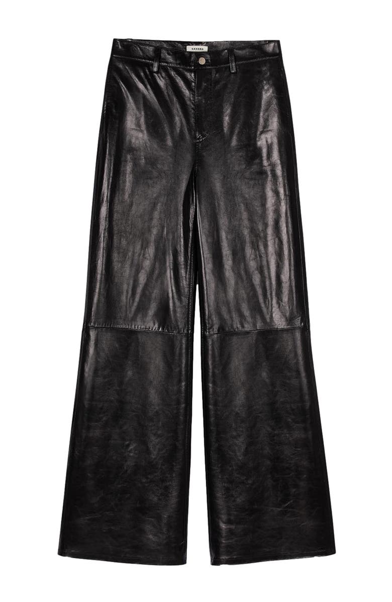 SANDRO Flared leather trousers, Alternate, color, 