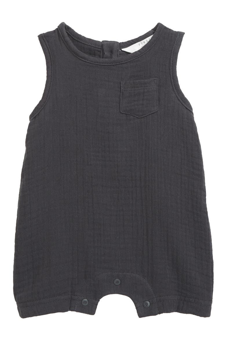 Sleeveless Cotton Woven Romper, Main, color, DARK GREY