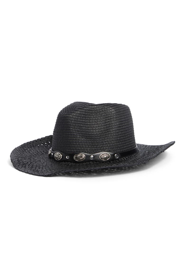Concho Trim Cowgirl Hat, Main, color, BLACK