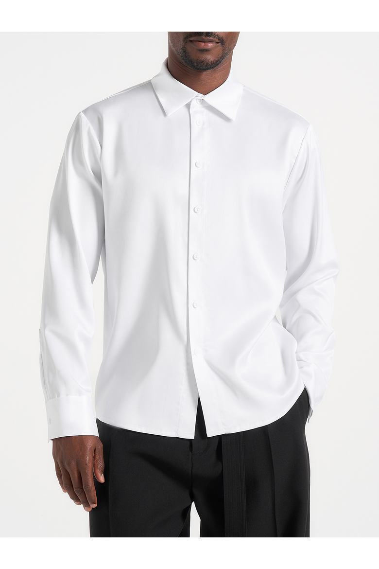 Carter Unisex Oversized Satin Shirt, Alternate, color, White