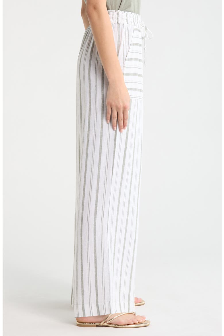 Stella Stripe Linen Blend Paperbag Pants, Alternate, color, EUCALYPTUS GREEN/ WHITE