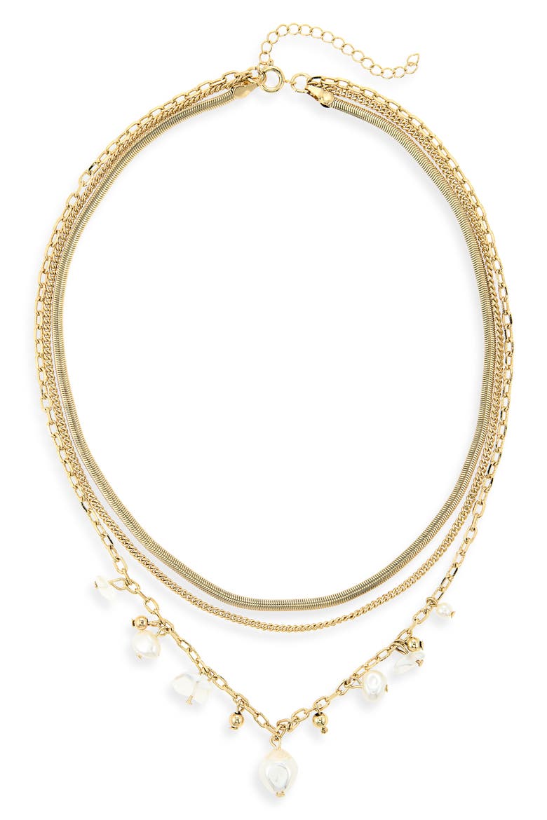 Demi Fine Faux Pearl Charm Layered Necklace, Main, color, WHITE- GOLD