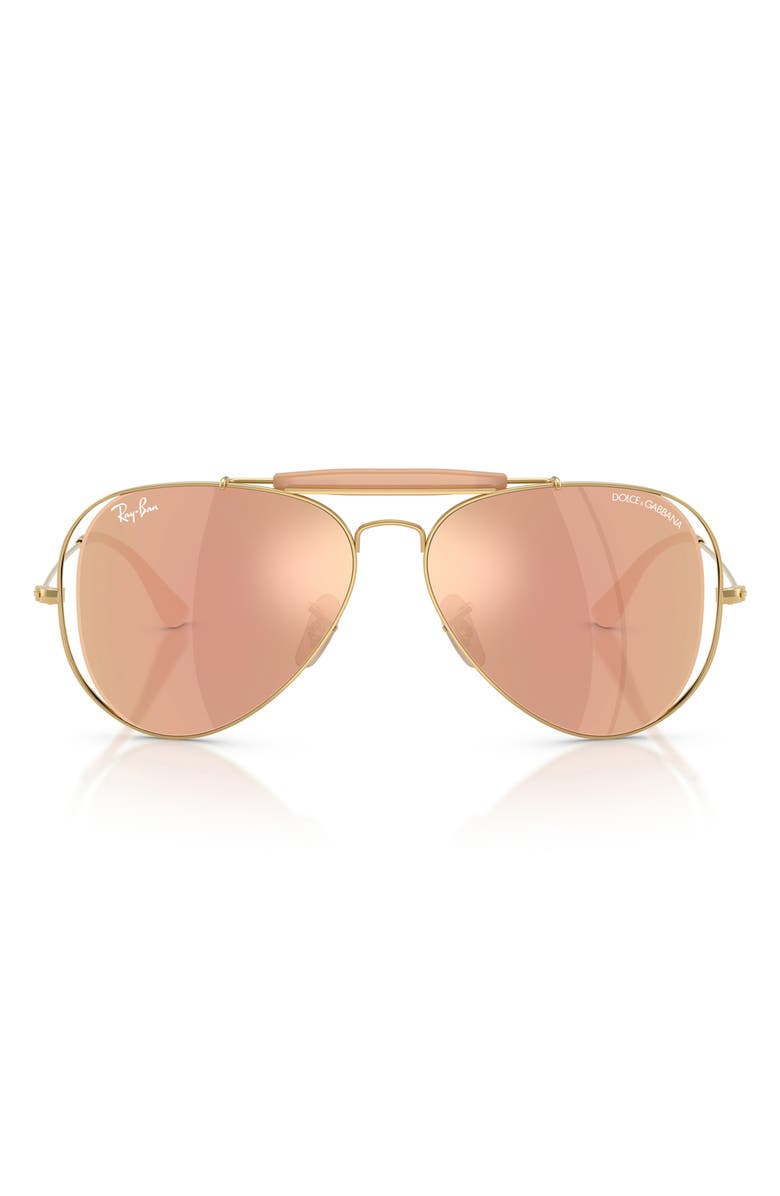 Ray-Ban Outdoorsman 53mm Mirrored Pilot Sunglasses, Main, color, Arista / Brown Rose Gold