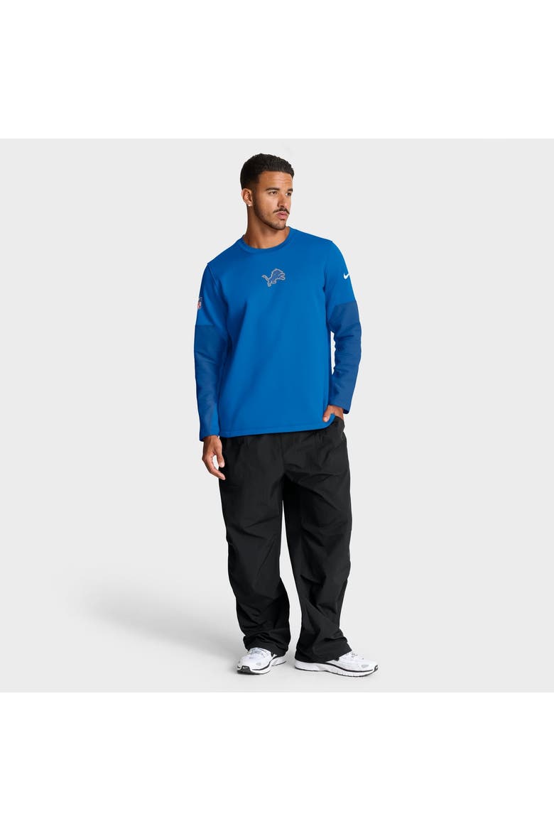 Men's Nike Blue Detroit Lions Sideline Coaches Midweight Therma-FIT Crew Pullover, Alternate, color, Blue