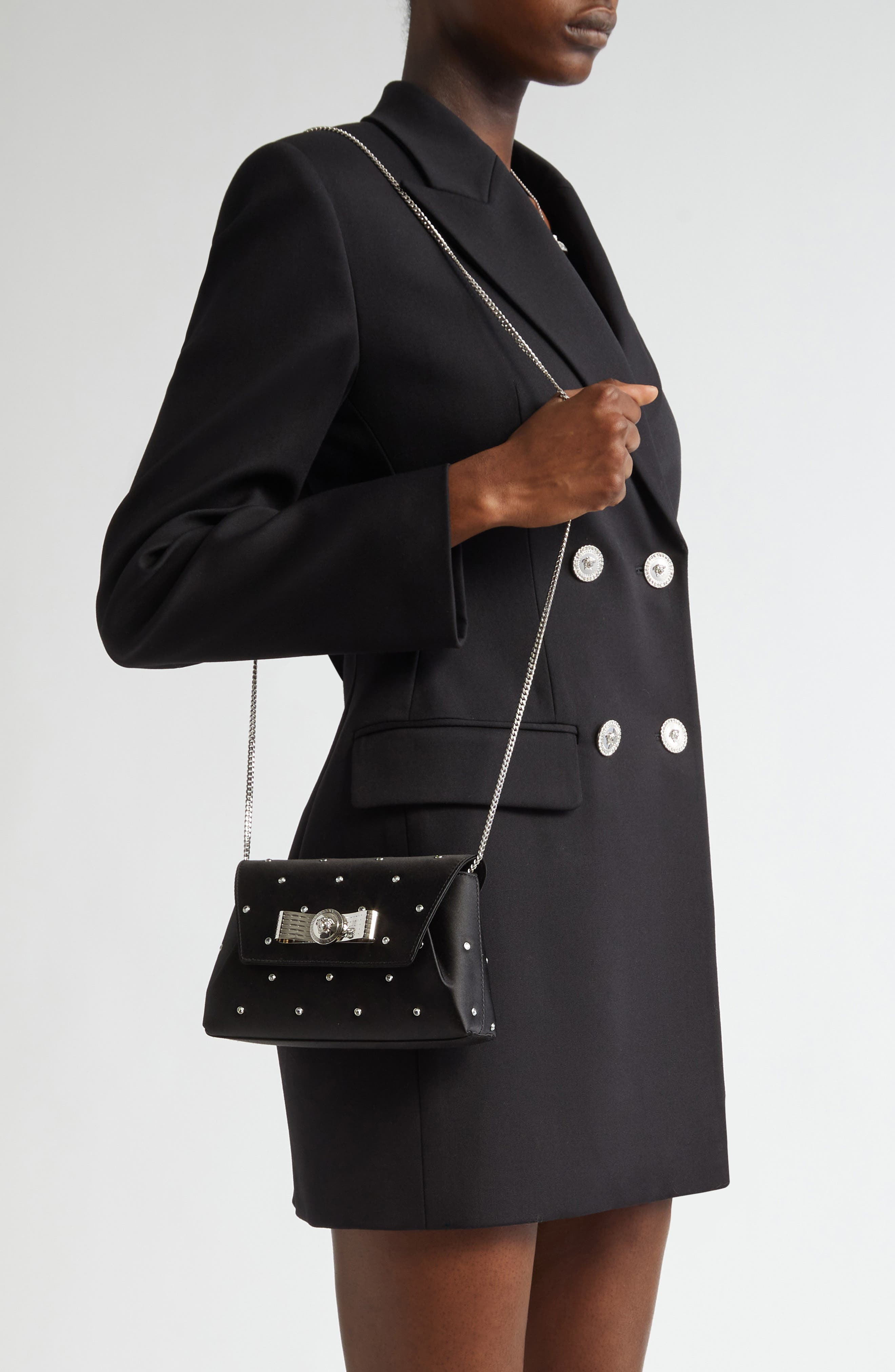 Versace Medusa 95 Crystal Embellished Satin Envelope Clutch, Alternate, color, 