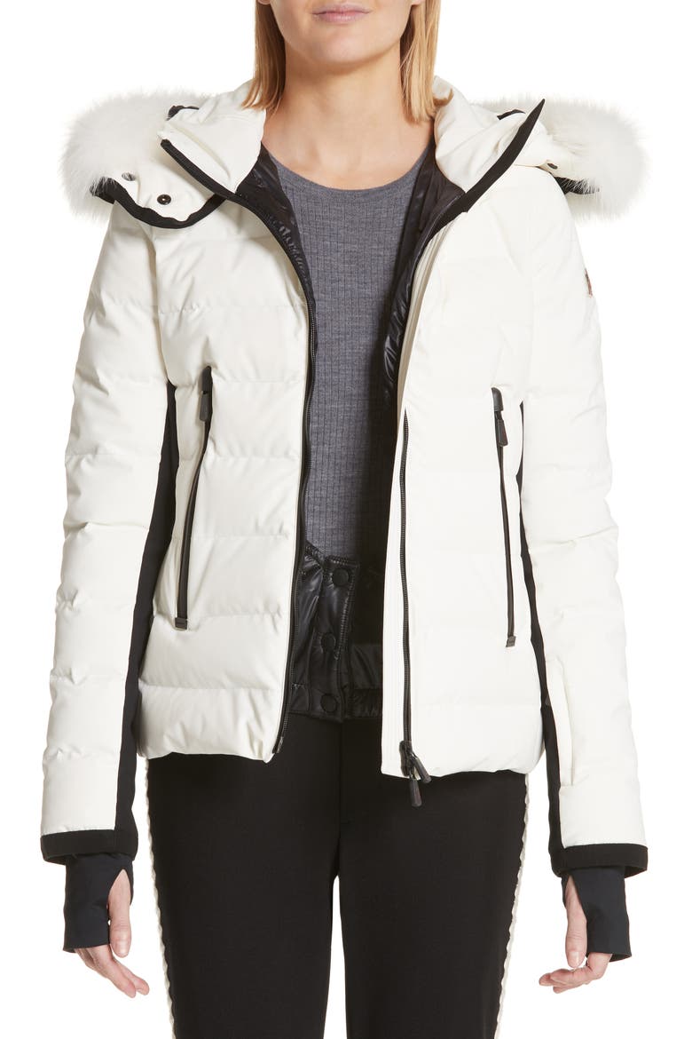 Lamoura Quilted Down Puffer Coat with Removable Genuine Fox Fur Trim, Main, color, WHITE