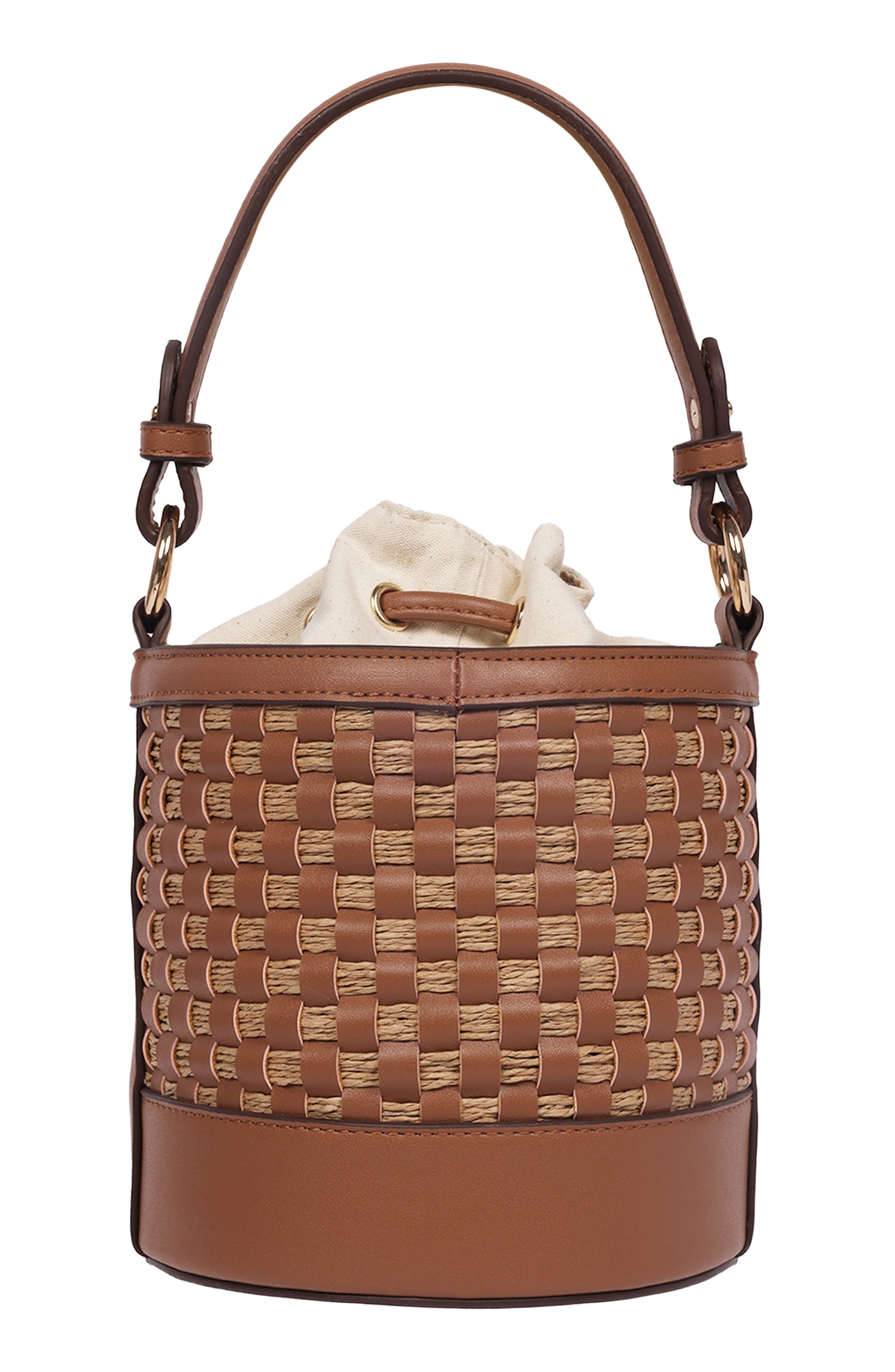 Tommy Bahama Raffia Woven Bucket Bag, Alternate, color, Brown