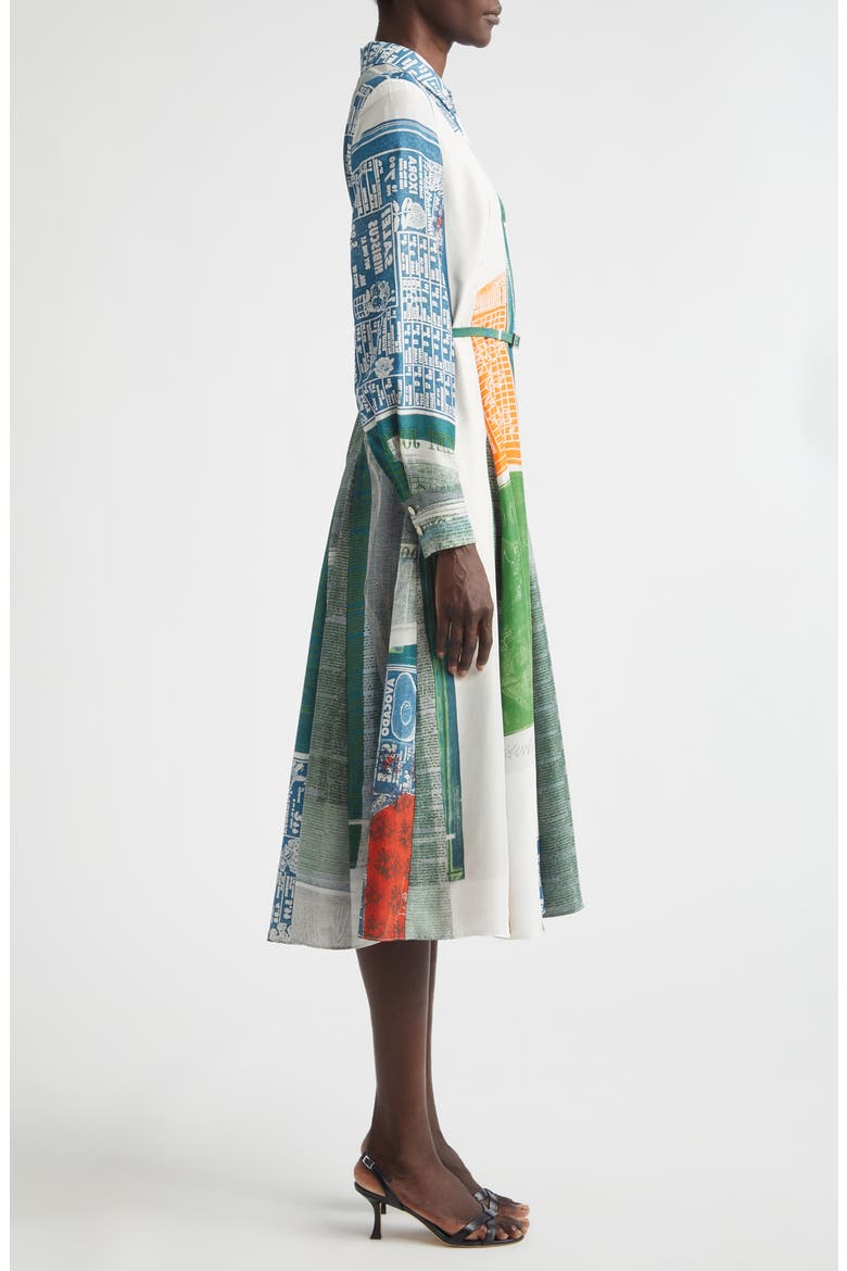 Collage Print Belted Long Sleeve Sandwashed Silk Shirtdress, Alternate, color, BLUE GREEN MULTI