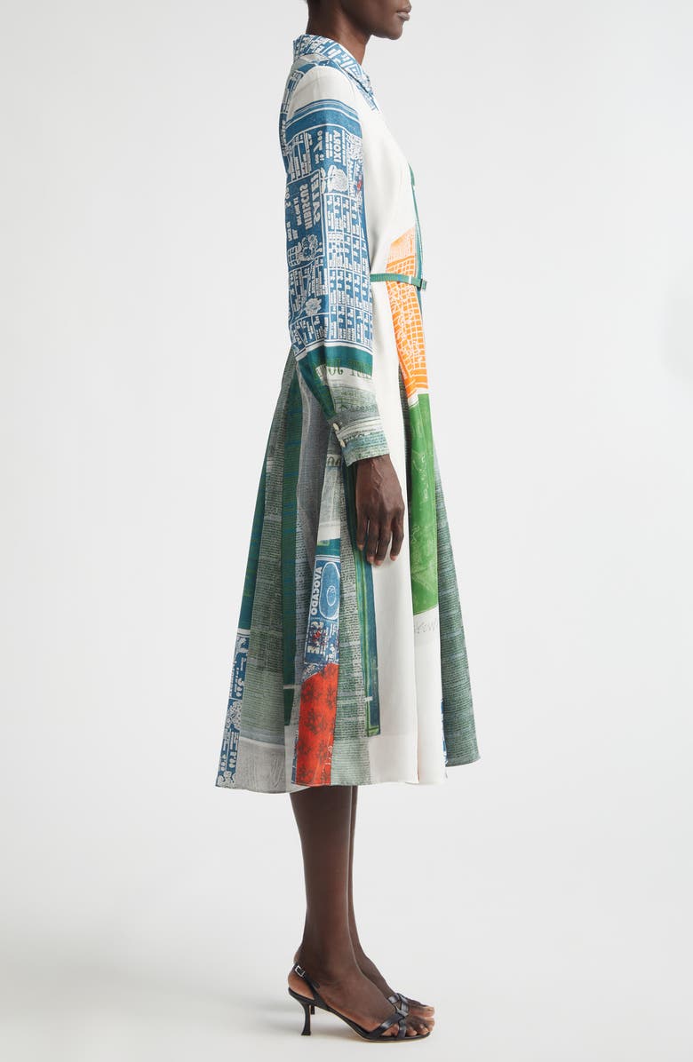 Jason Wu Collection Collage Print Belted Long Sleeve Sandwashed Silk Shirtdress, Alternate, color, Blue Green Multi