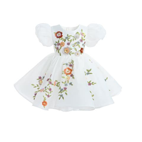 Embroidered Puff Sleeve Dress (Toddler, Little Kid & Big Kid)