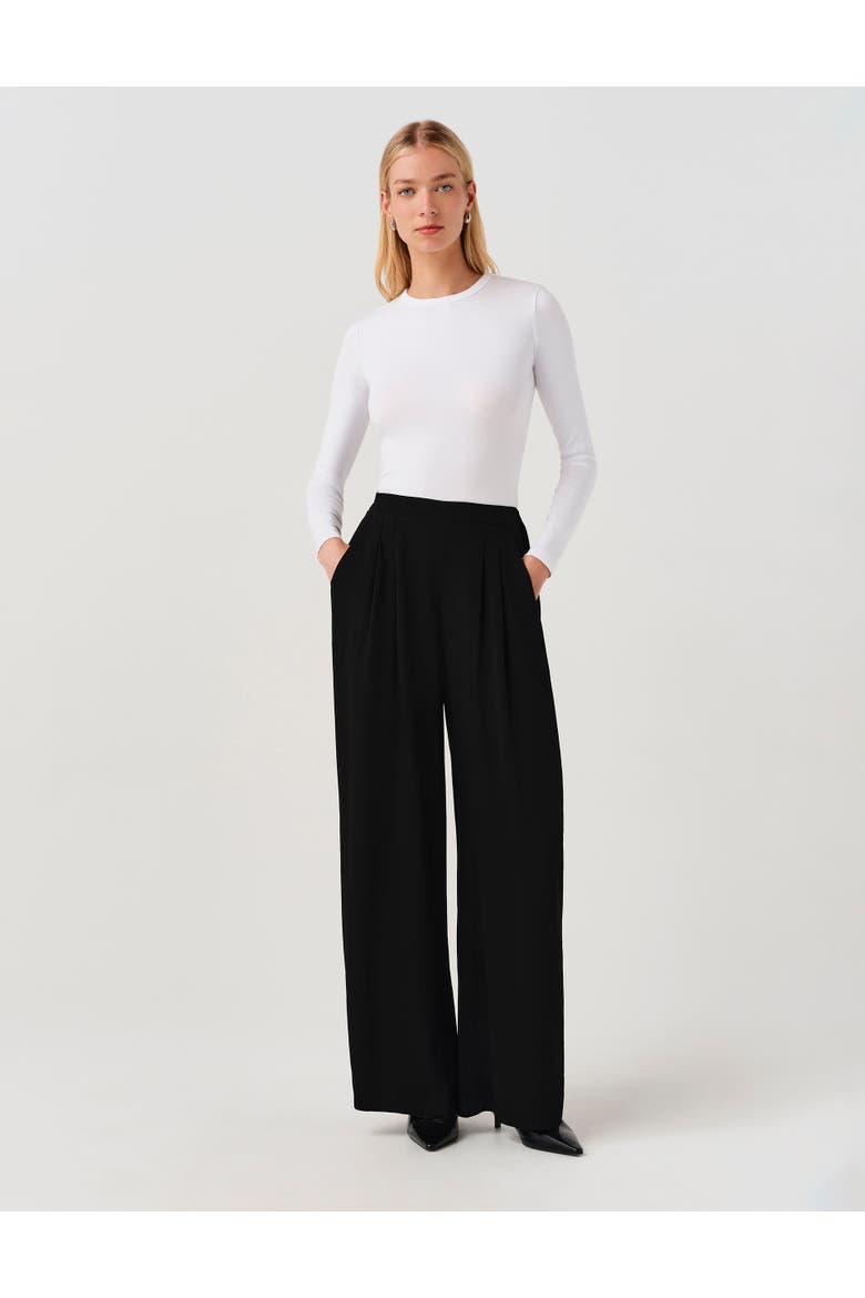 Andie Pleated Wide Leg Crepe Trouser, Alternate, color, Black