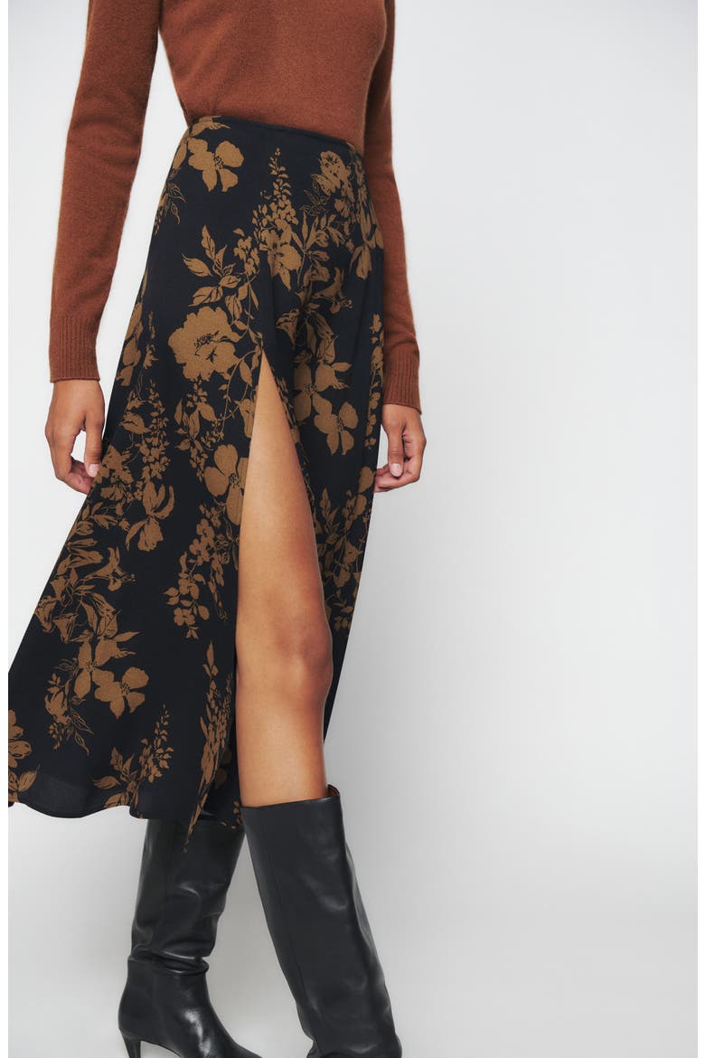 Zoe Side Slit Midi Skirt, Alternate, color, NIGHT GARDEN