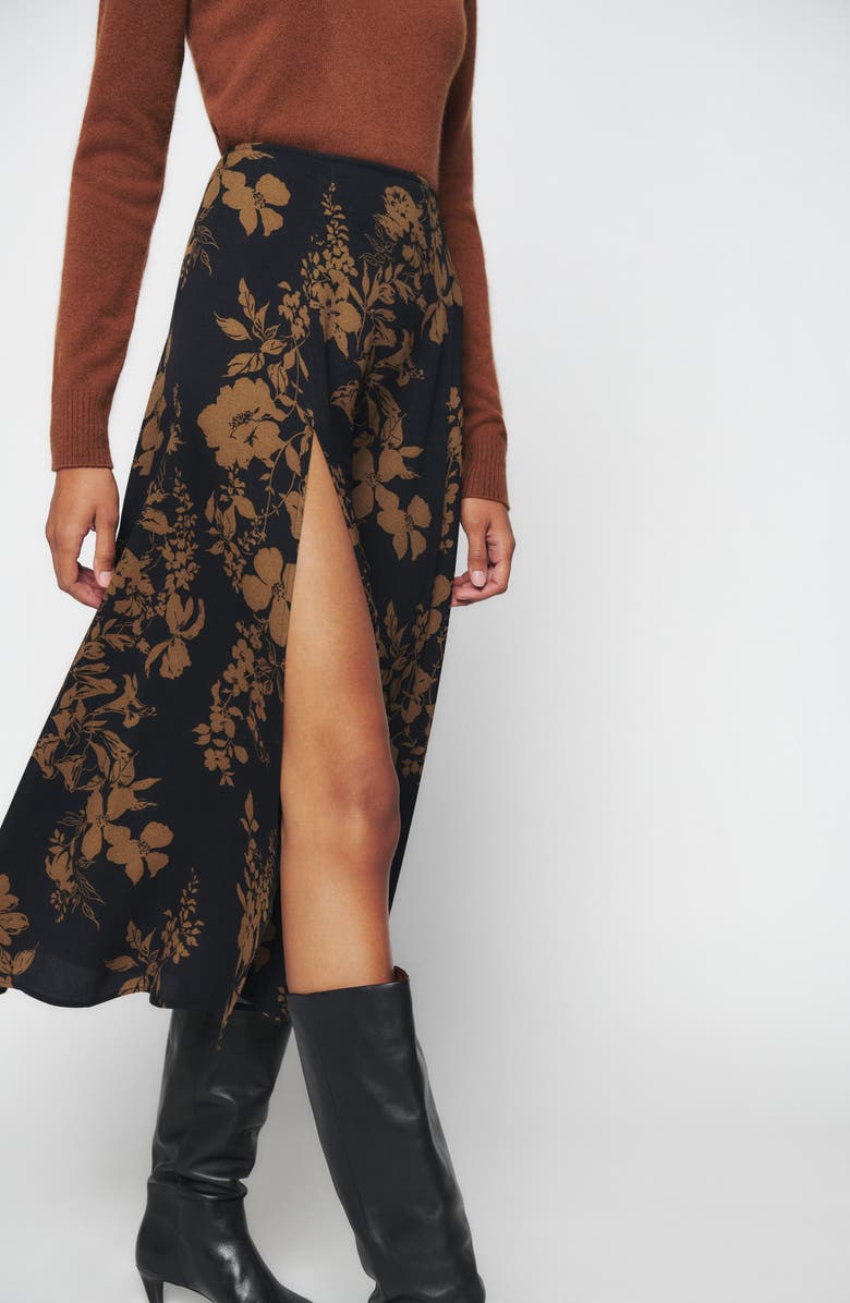 Reformation Zoe Side Slit Midi Skirt, Alternate, color, Night Garden
