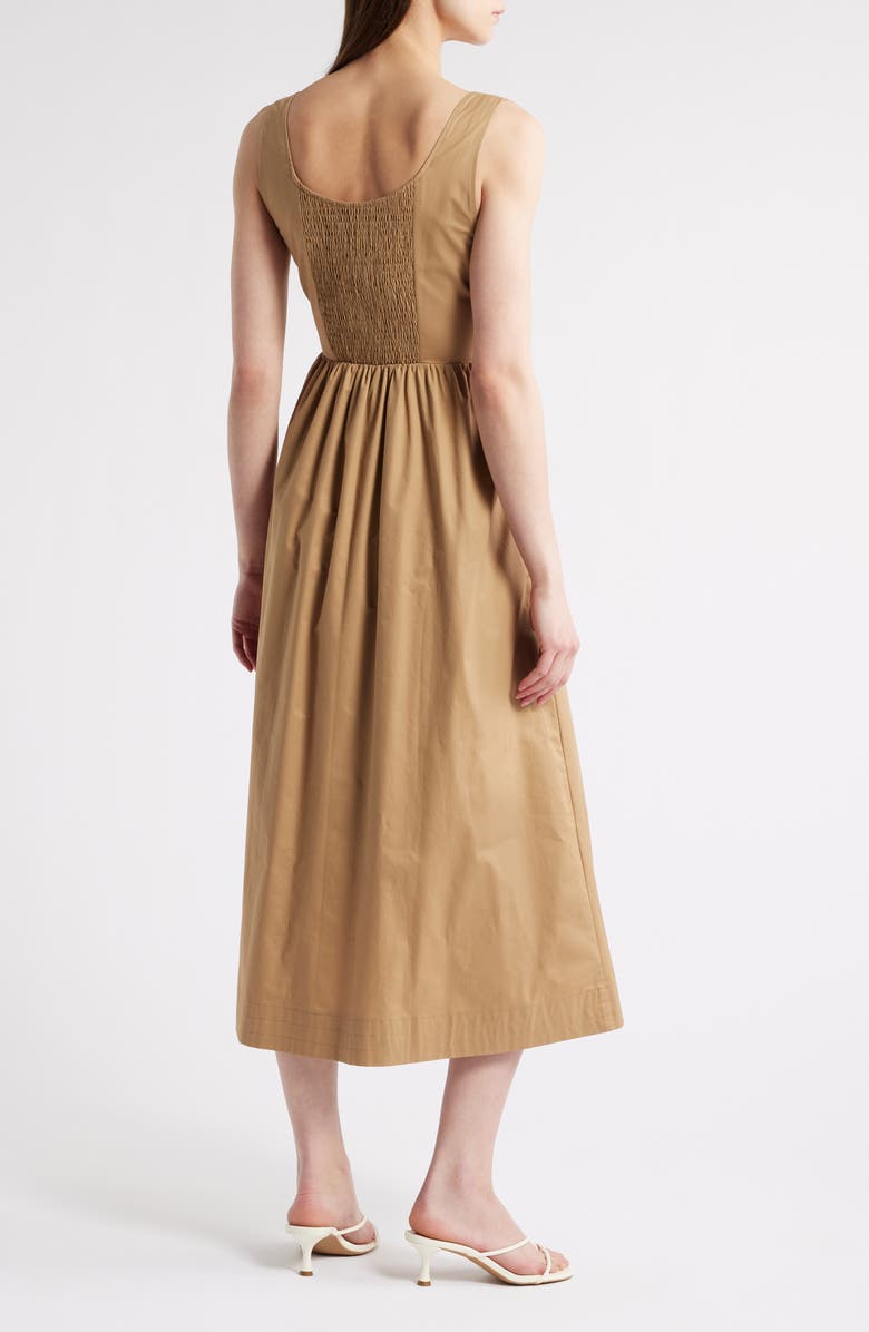 ZOE AND CLAIRE Pleated Zip Cotton Midi Dress, Alternate, color, Khaki
