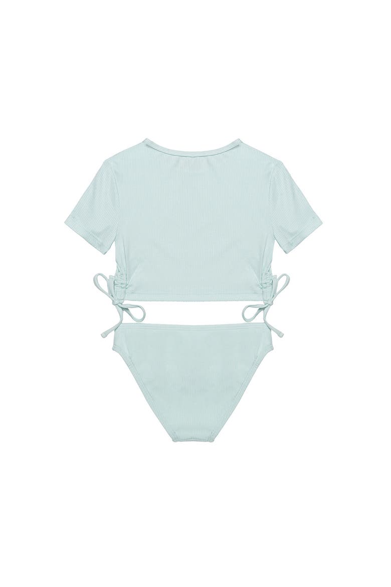 Freya Rib Short Sleeve Side Tie Swim Set, Alternate, color, Light-Green