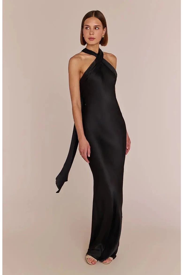 Roma Halter Neck Dress, Alternate, color, Black