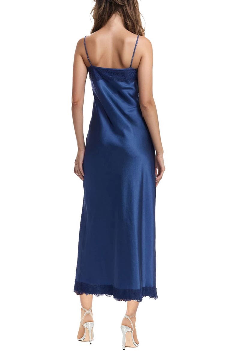 Jewel Badgley Mischka Lace Trim Maxi Slipdress, Alternate, color, Midnight