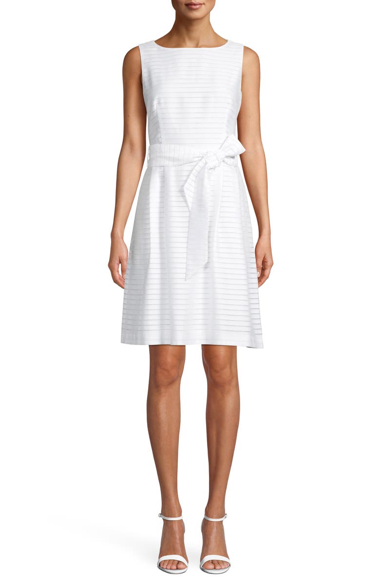 Anne Klein Sheer Stripe Sleeveless Fit & Flare Dress, Main, color,