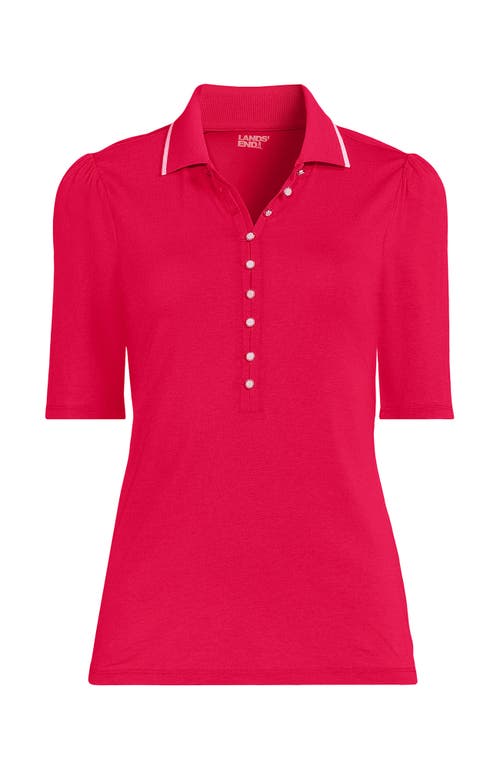 LANDS' END LANDS' END ELBOW SLEEVE LIGHTWEIGHT JERSEY EMBELLISHED POLO