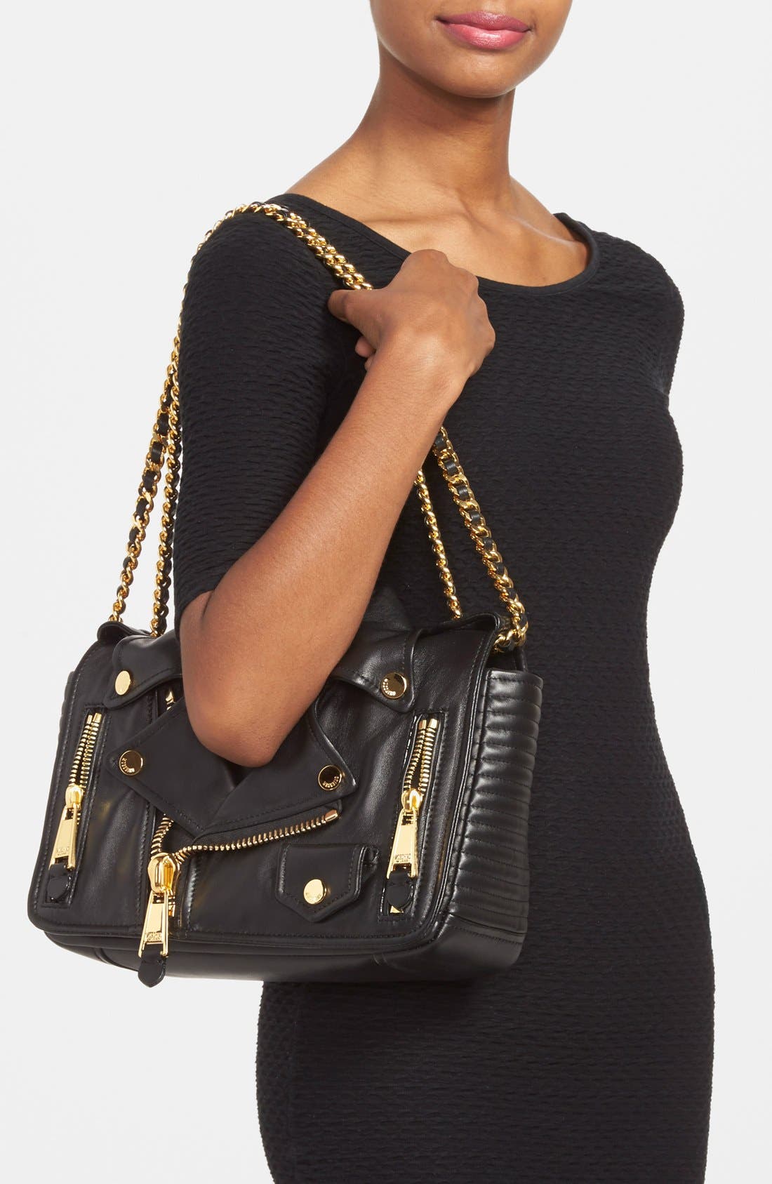'Biker Jacket' Shoulder Bag, Alternate, color, BLACK