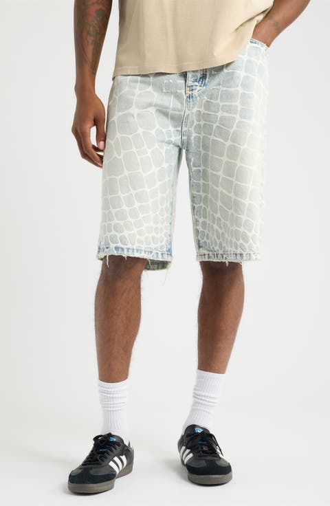 Crocodile Print Denim Shorts