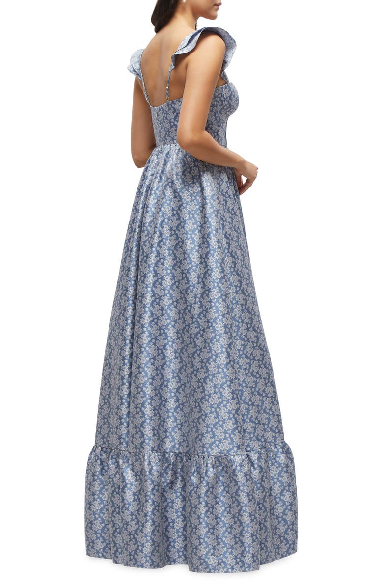 Dessy Collection Floral Jacquard Corset Bodice Gown, Alternate, color, Chambray