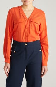 Universal Standard Cooling V-Neck Button-Up Shirt