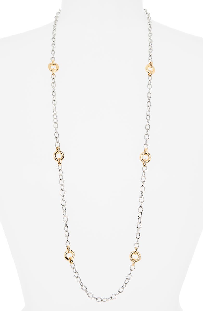 NORDSTROM RACK Station Chain Long Necklace, Alternate, color, Silver- Gold