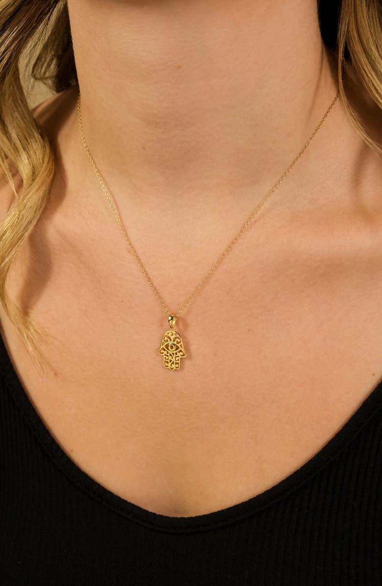 Sterling Forever 14K Yellow Gold Vermeil Filigree Hamsa Hand Pendant Necklace, Alternate, color, 