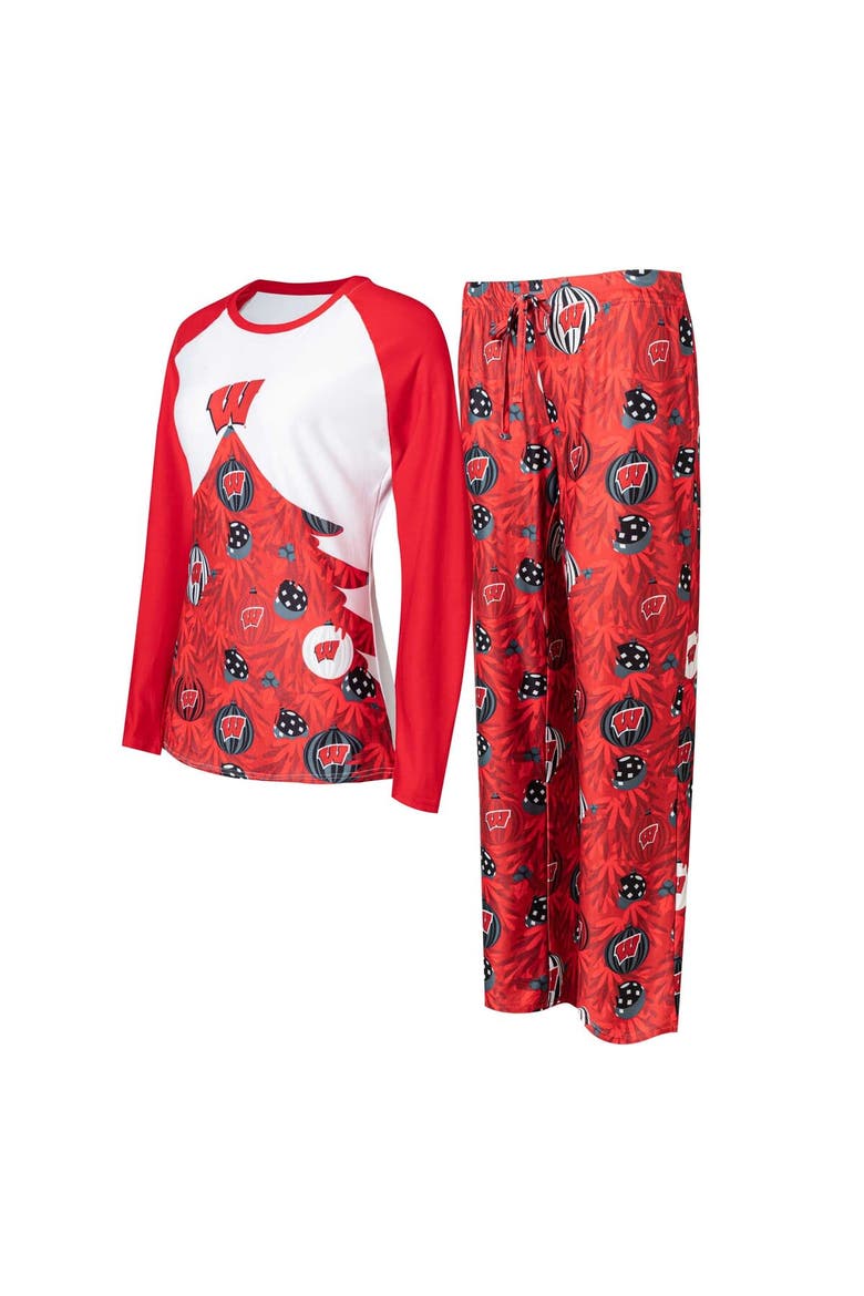 Women's Concepts Sport Red Wisconsin Badgers Tinsel Ugly Sweater Long Sleeve T-Shirt & Pants Sleep Set, Main, color, Red