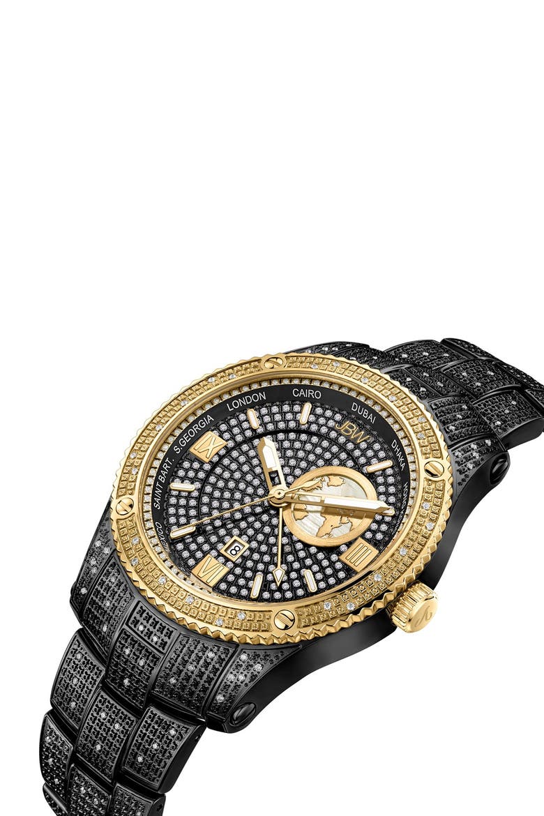 Jet Setter GMT Diamond Bracelet Watch, 46mm, Alternate, color, BLACK