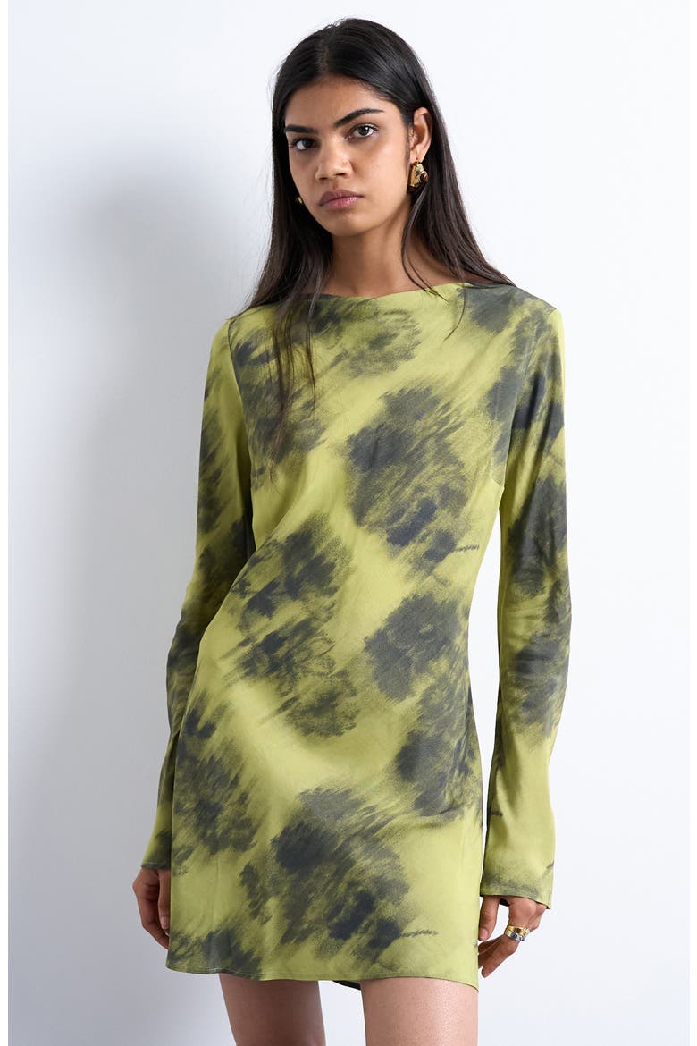 Abstract Print Bateau Neck Minidress, Alternate, color, MEDIUM GREEN
