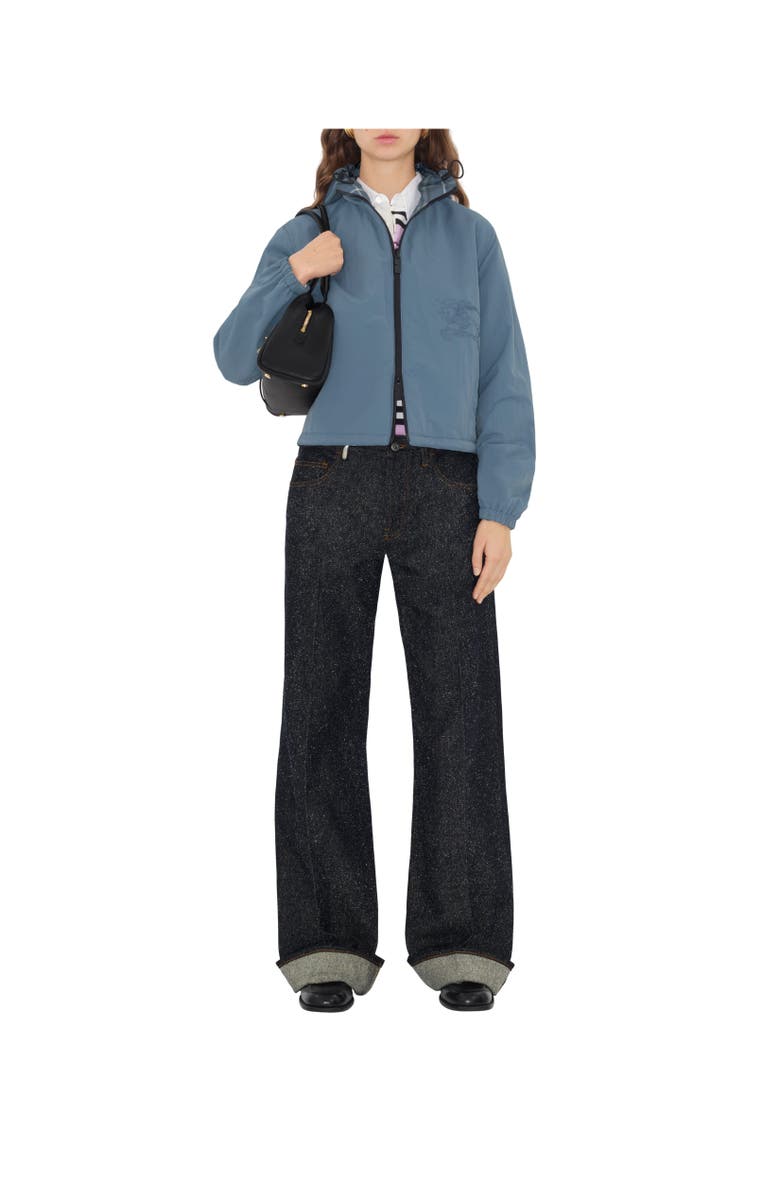 Burberry Cropped Reversible Check Hooded Jacket, Alternate, color, Pewter