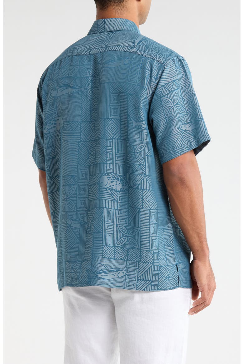 Kapakahi Jacquard Short Sleeve Button-Up Shirt, Alternate, color, SLATE
