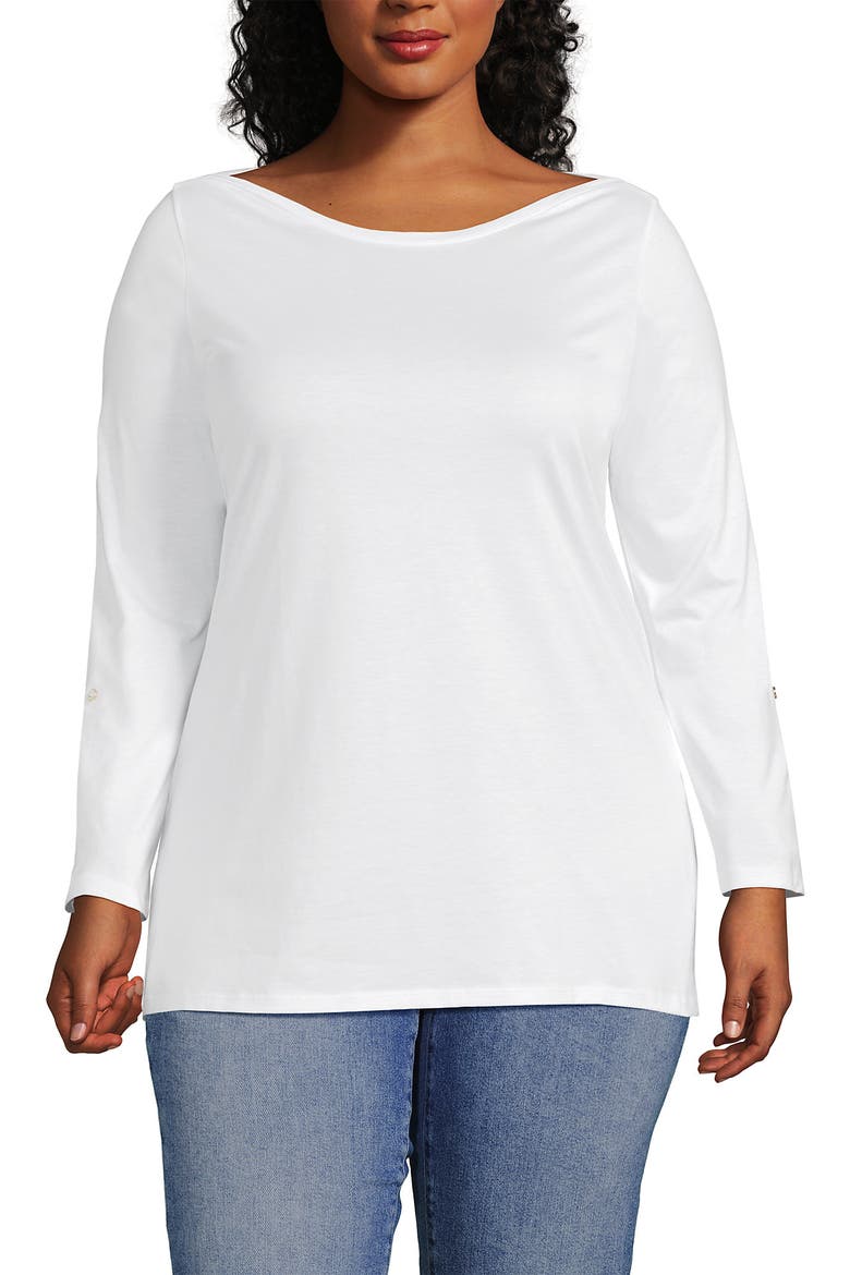 Supima Cotton Adjustable 3/4 Sleeve Boatneck Tunic, Alternate, color, White