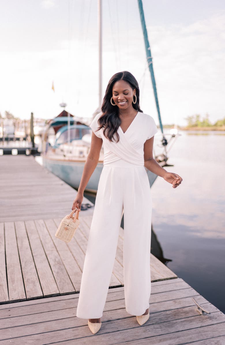 Gal Meets Glam Collection Delaney Crossover Wrap Bodice Jumpsuit, Alternate, color, 