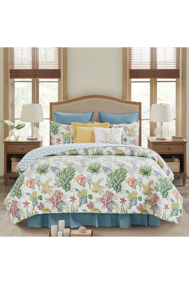 Shellwood Sound Cotton Quilt Set  - Reversible and Machine Washable, Main, color, Blue