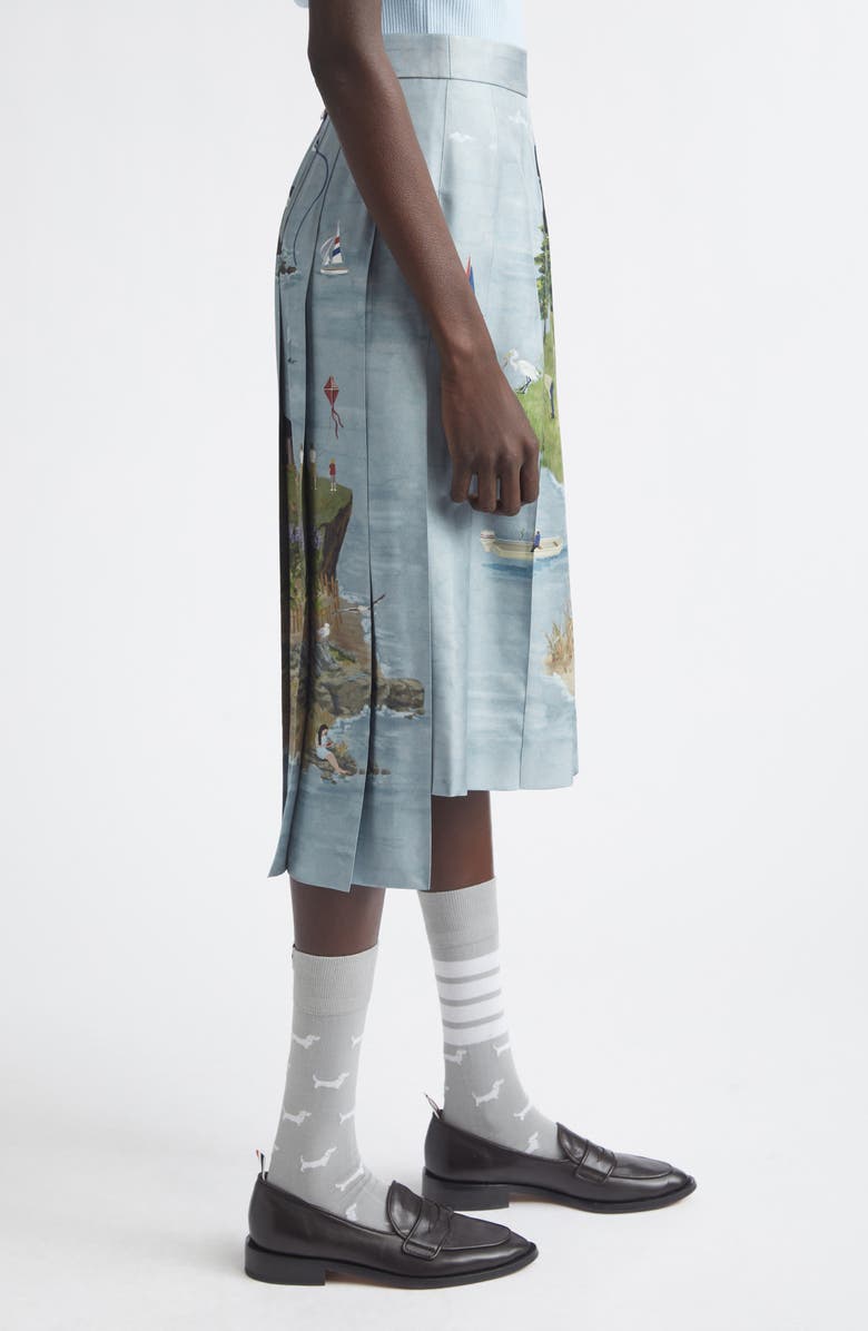 Thom Browne Drop Back Pleated Silk Skirt, Alternate, color, Seasonal Multi