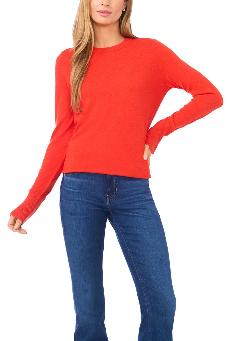 Button Cuff Crewneck Sweater, Main, color, POINCIANA