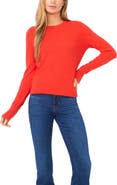 Halogen® Button Cuff Crewneck Sweater