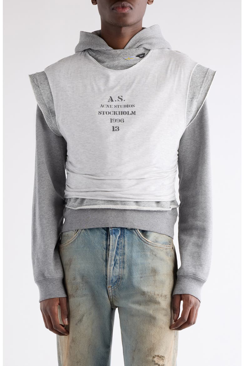 Frederico Stencil Logo Layered Hooded Sweatshirt, Main, color, GREY MELANGE