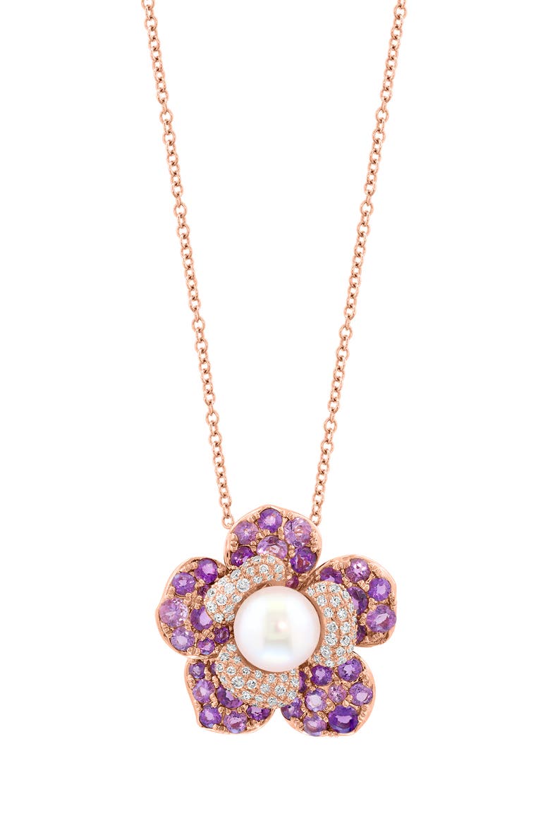 14Kr Diamond,Amethyst,Fresh Water Pearl Pendant, Main, color, Hematite and FW Blush Pearl