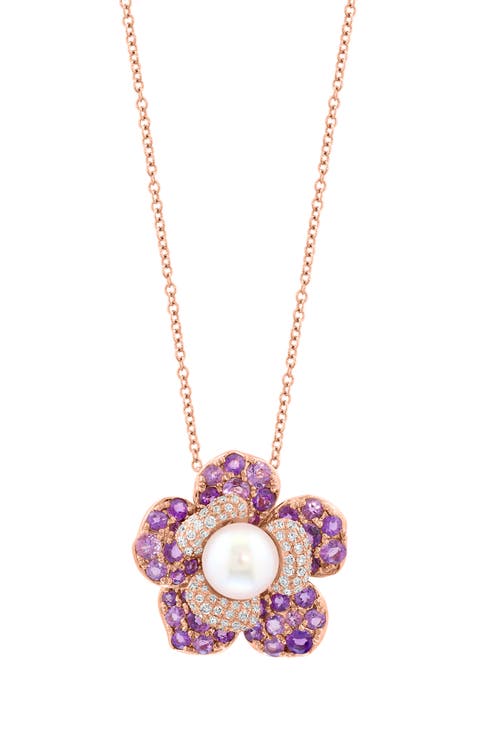 14Kr Diamond,Amethyst,Fresh Water Pearl Pendant