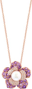 EFFY 14Kr Diamond,Amethyst,Fresh Water Pearl Pendant