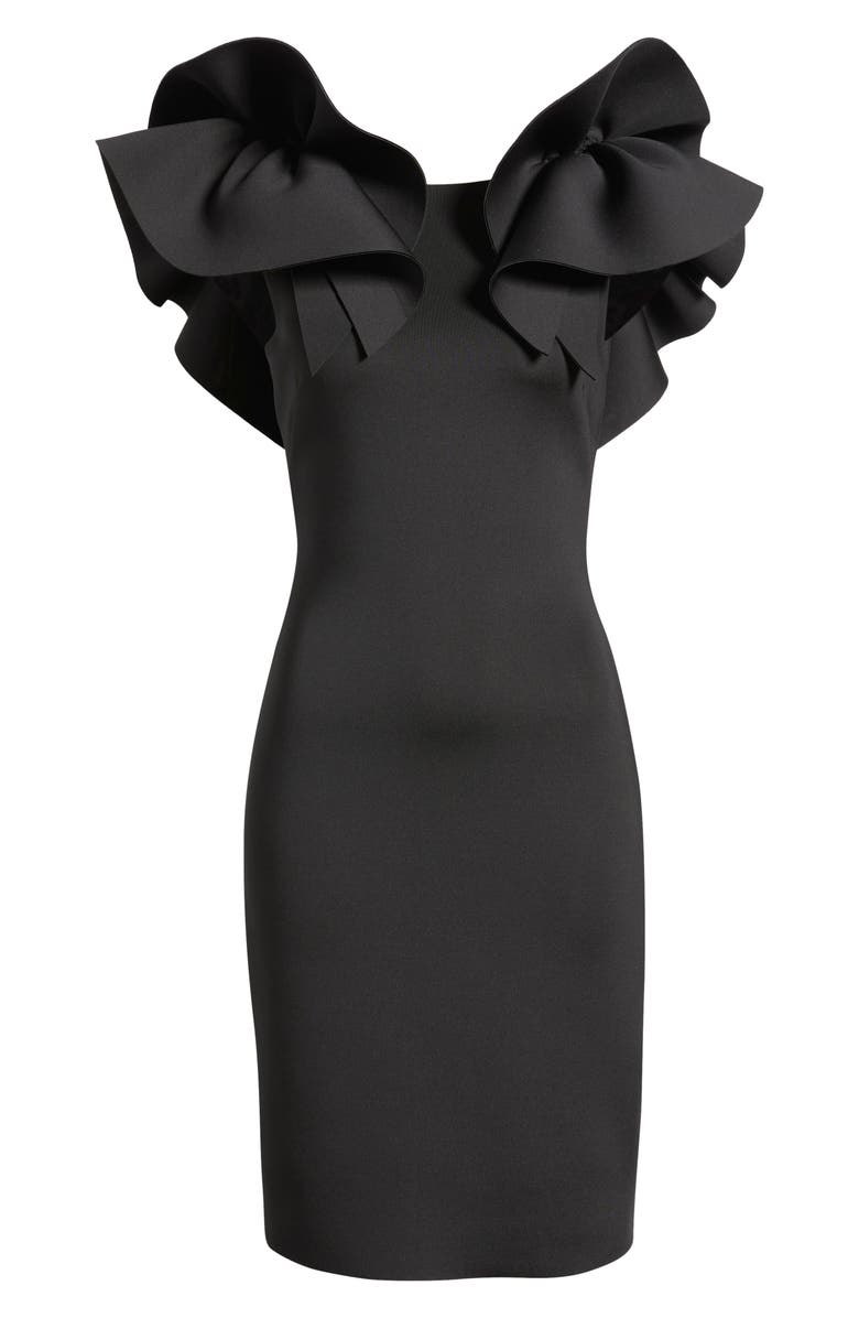Anne Klein Ruffle Off the Shoulder Scuba Crepe Cocktail Dress, Alternate, color, Anne Black