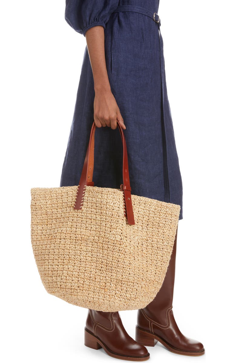 Chloé Medium Manuel Raffia Tote Bag, Alternate, color, Sepia Brown