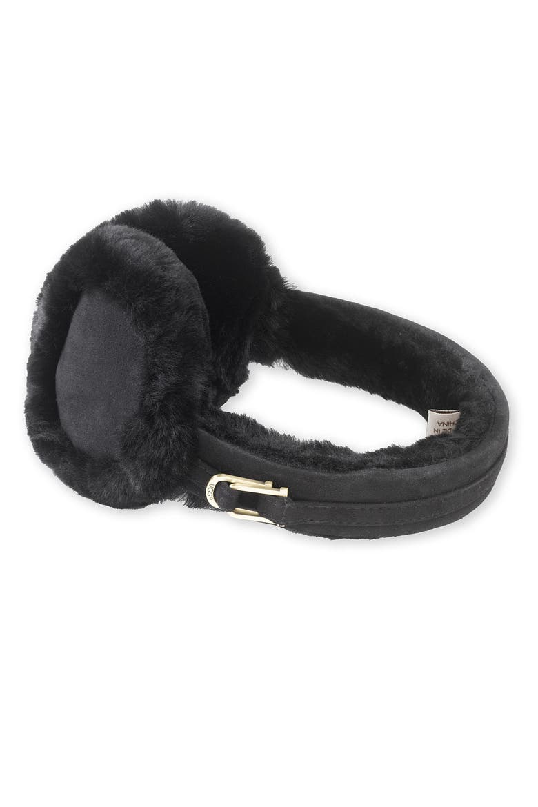 Australia Double 'U' Shearling Earmuffs, Main, color, BLACK
