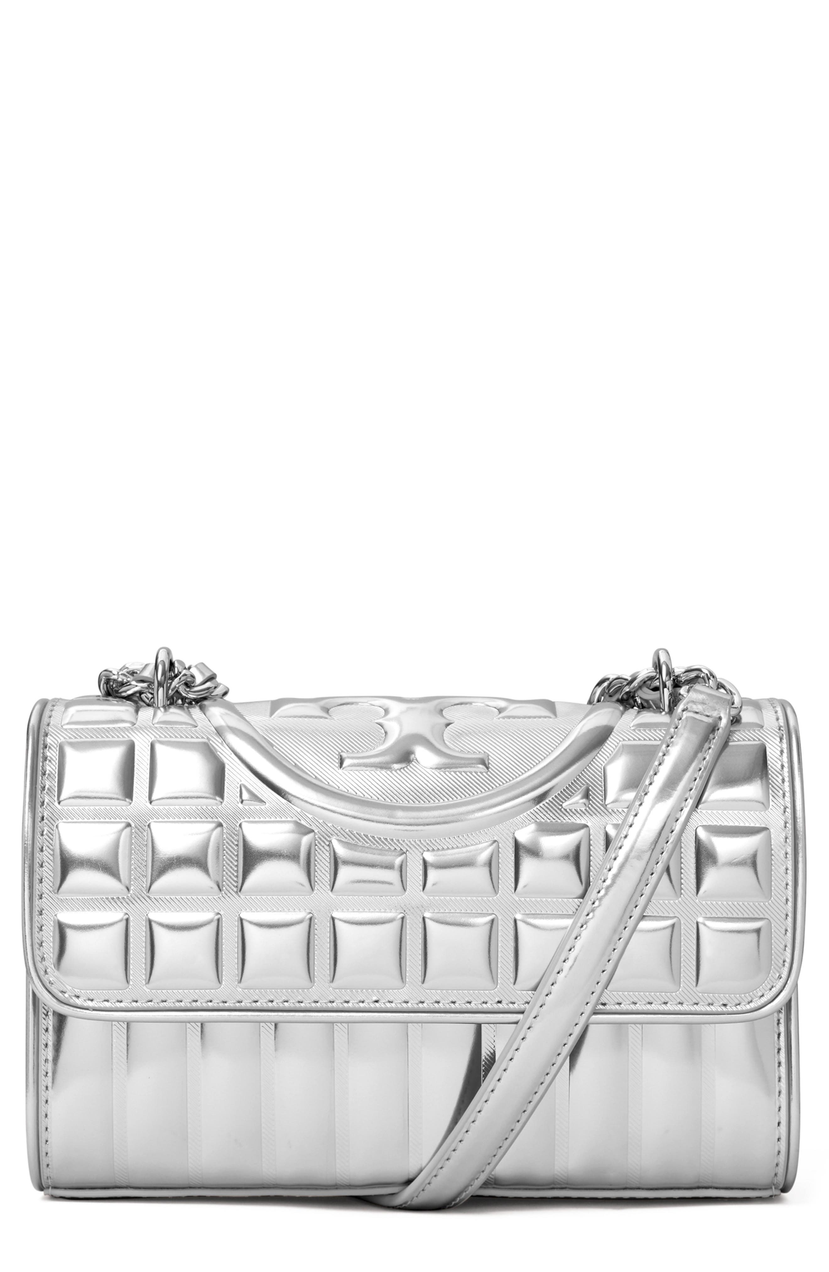 Fleming Metallic Convertible Shoulder Bag, Main, color, SILVER