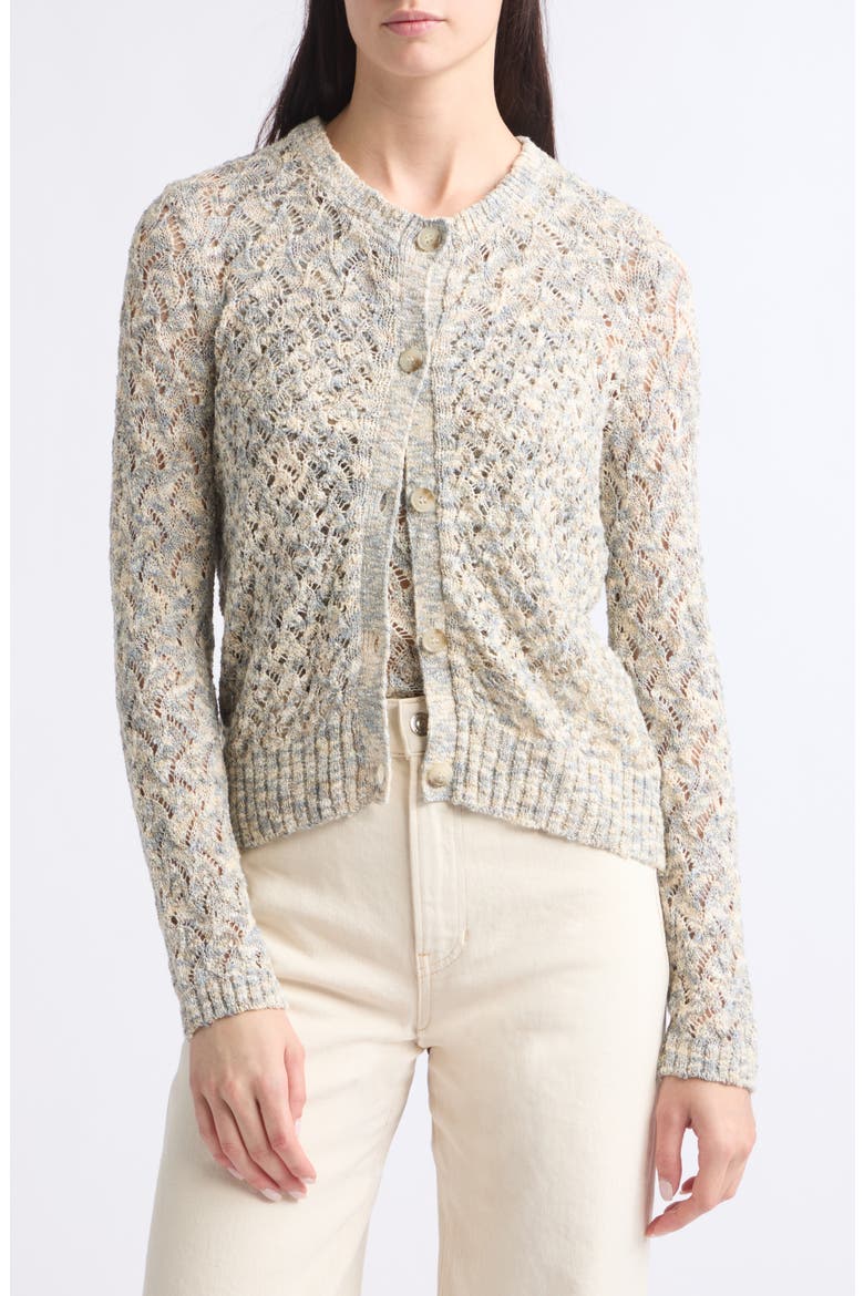 Drummond Semisheer Cotton Blend Cardigan, Main, color, DOVE MULTI