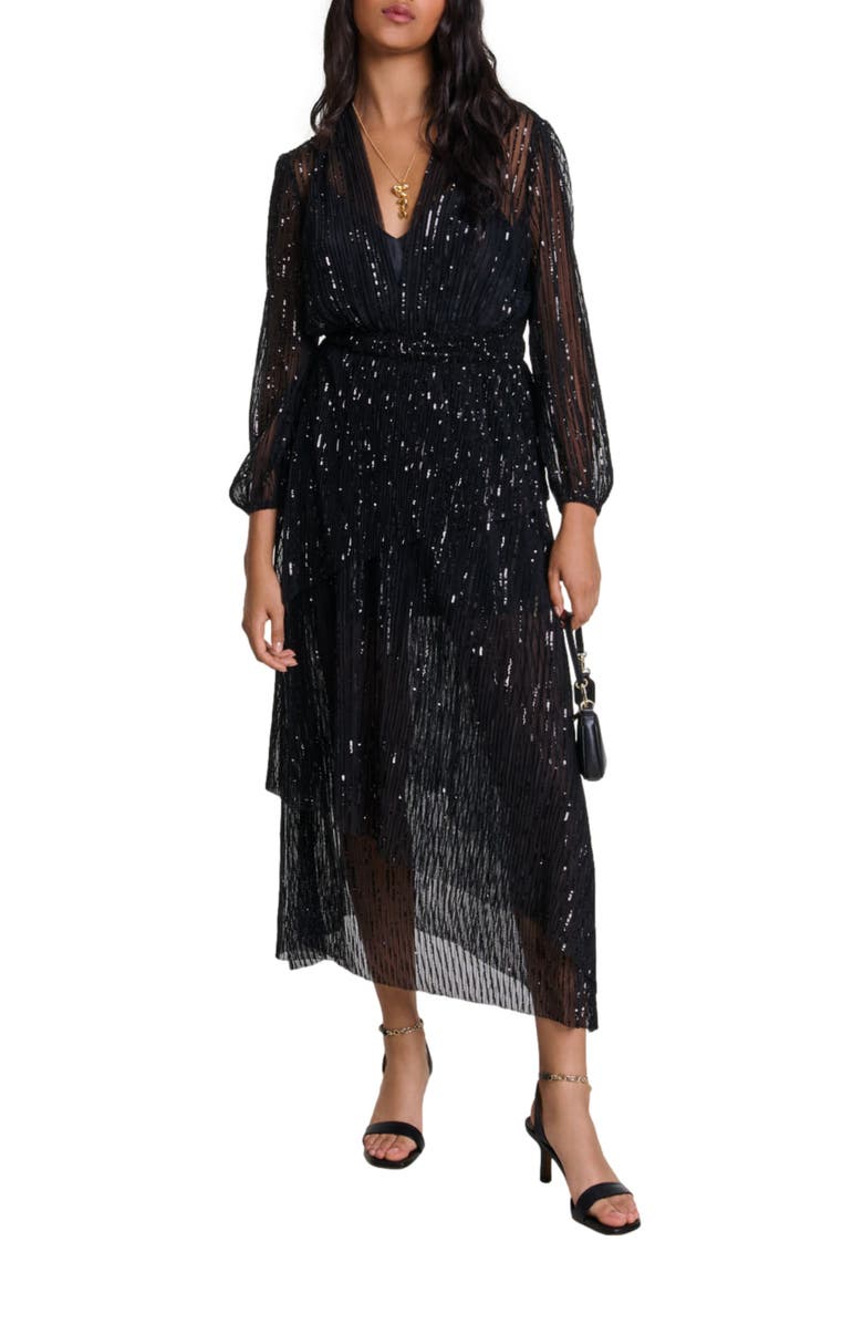 maje Sequin maxi dress, Main, color, 